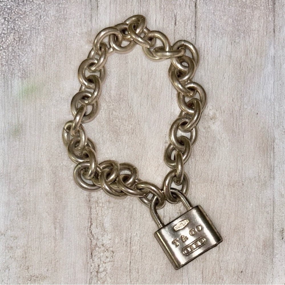 Silver Chain Bracelet with Lock Charm and Ring